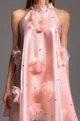 İTHAL Lolic Halter Çiçekli Elmas Mini Elbise