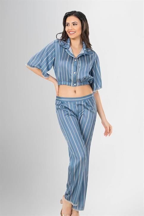 Aria's Closet 2'li Desenli Saten Pijama Takımı