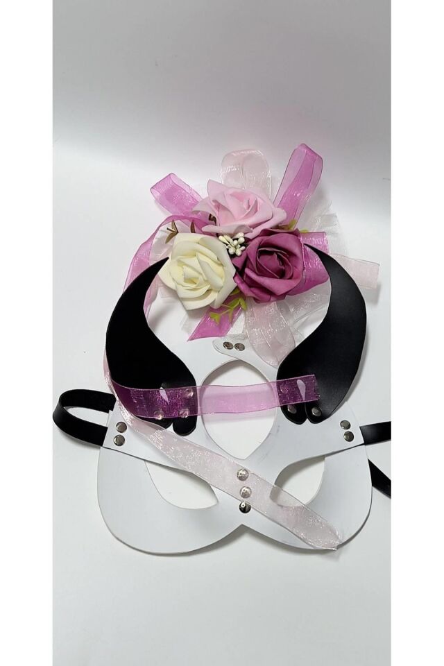 Siyah/Beyaz Şeytan Kulak Deri Sexi Maske 800467