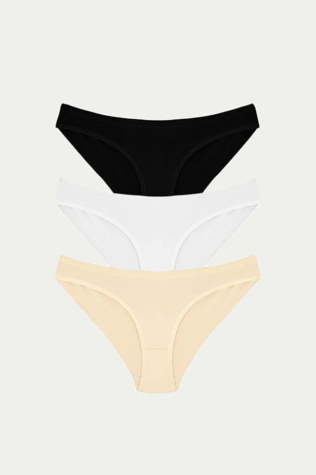 Aria's Closet Pamuklu Siyah Beyaz Ten Rengi 3'lü Külot