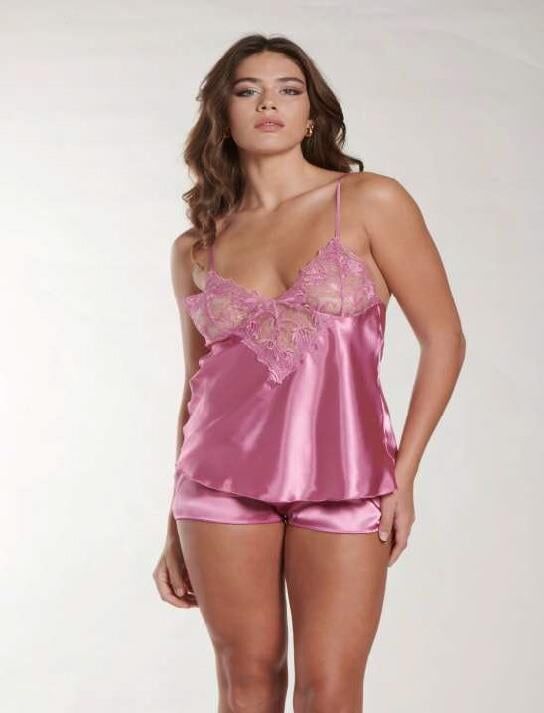 Aria's Closet Pembe Dantel Detaylı İnce Askılı Saten Şortlu Takım