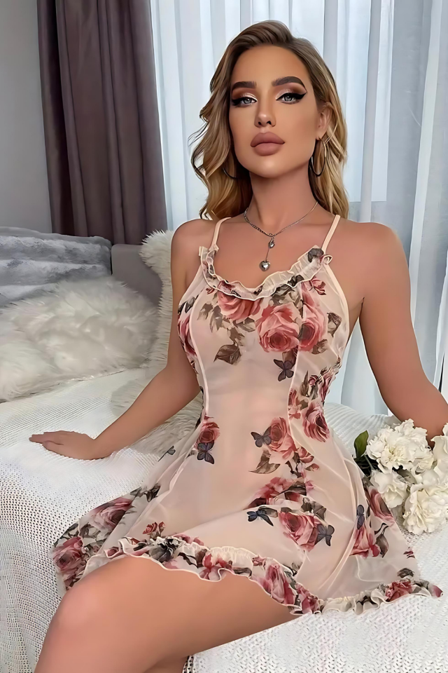 Aria's Closet Çiçek Desenli Fantezi Gecelik Takım