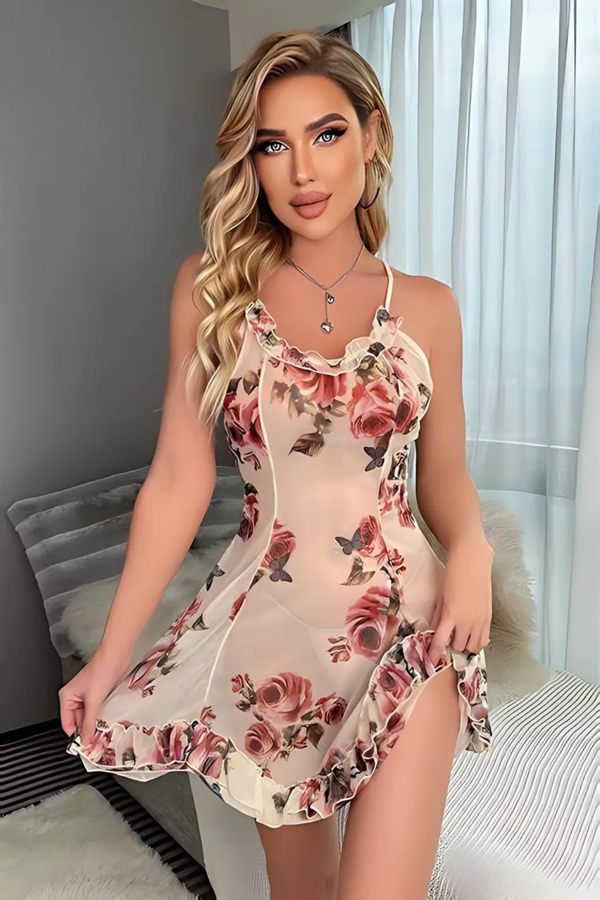 Aria's Closet Çiçek Desenli Fantezi Gecelik Takım