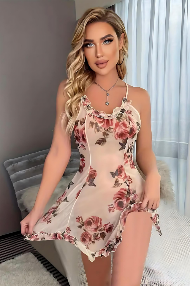 Aria's Closet Çiçek Desenli Fantezi Gecelik Takım