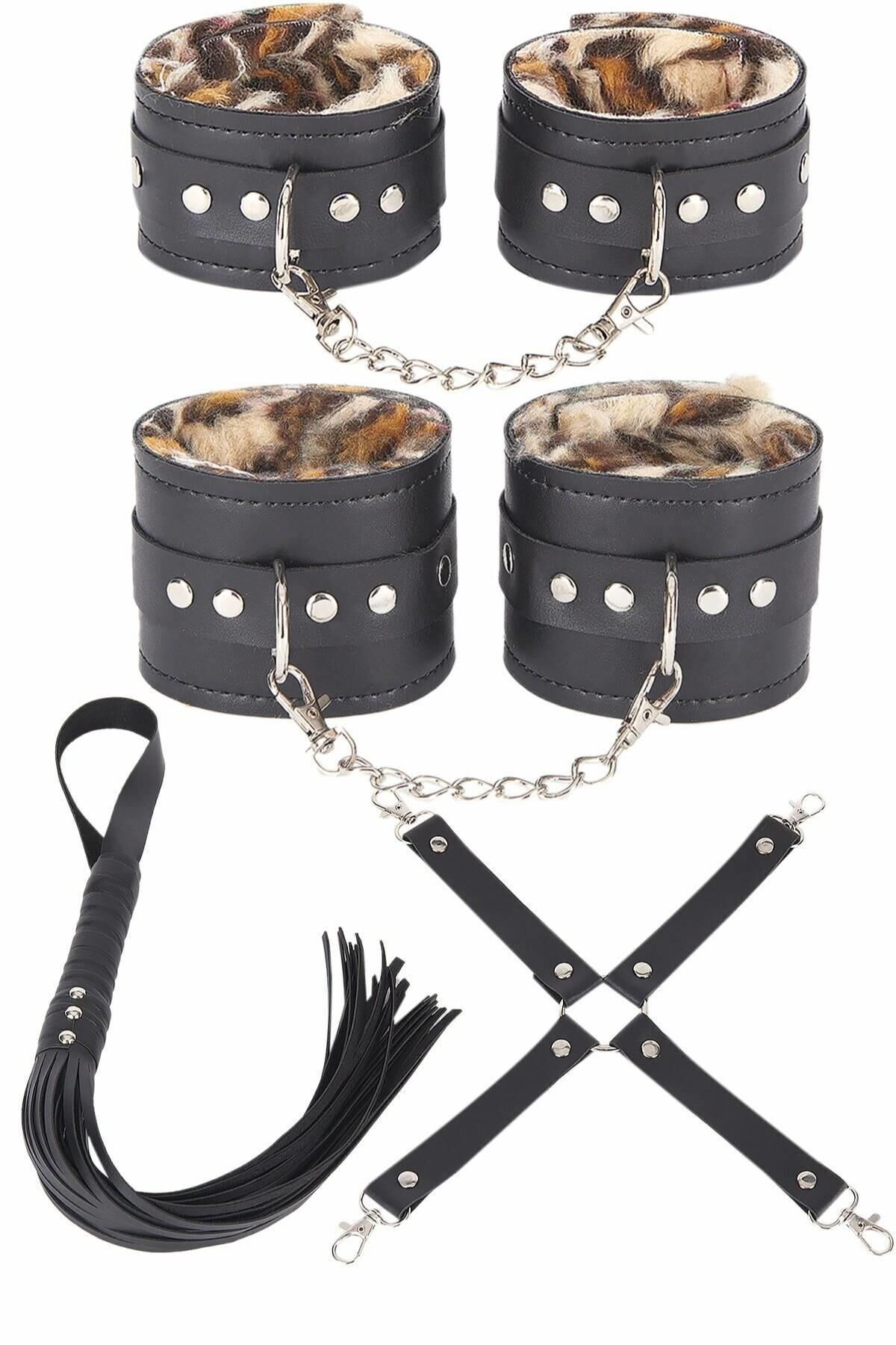 Aria's Closet Deri Leoparlı 4'lü Harness Set