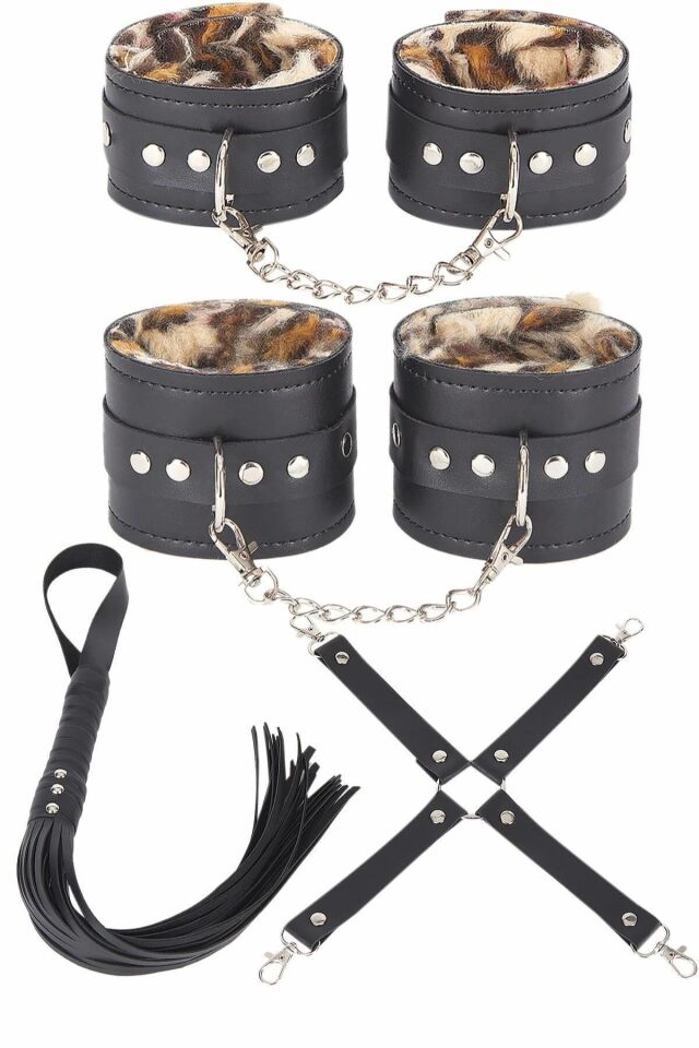 Aria's Closet Deri Leoparlı 4'lü Harness Set