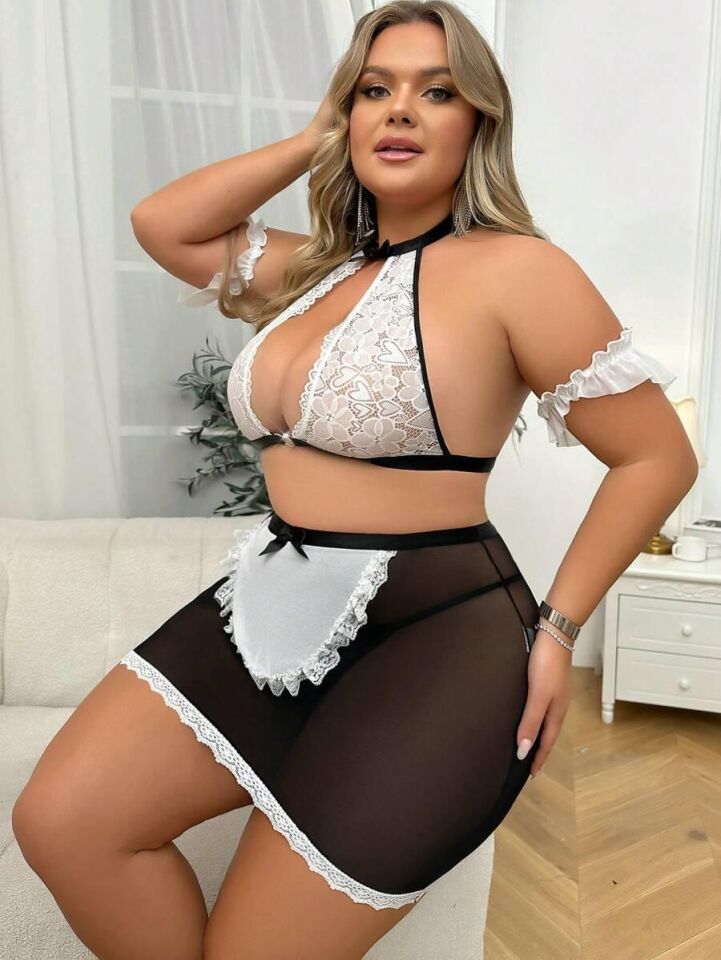 Aria's Closet Özel Tasarım Büyük Beden Dantelli Fantezi Hizmetçi Kostümü
