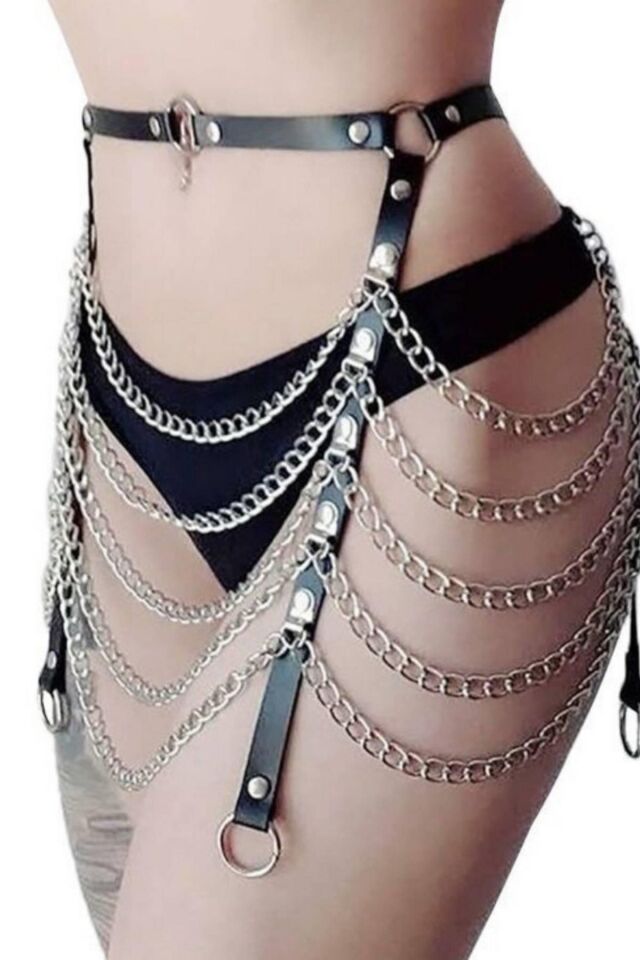 Aria's Closet Deri Belden Tutturmalı Zincirli Harness