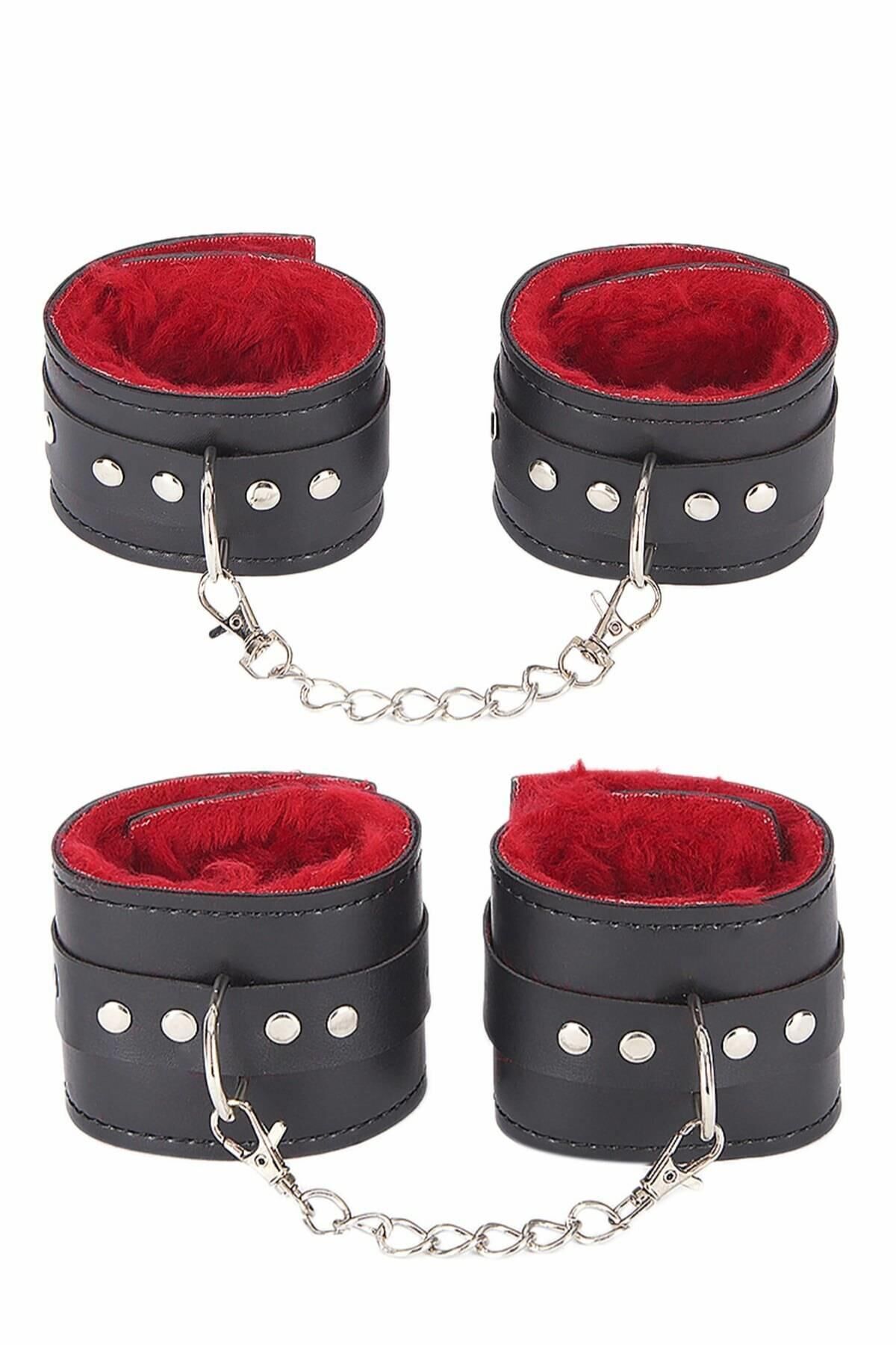 Aria's Closet İçi Kırmızı Tüylü Kol Bacak Kelepce Set