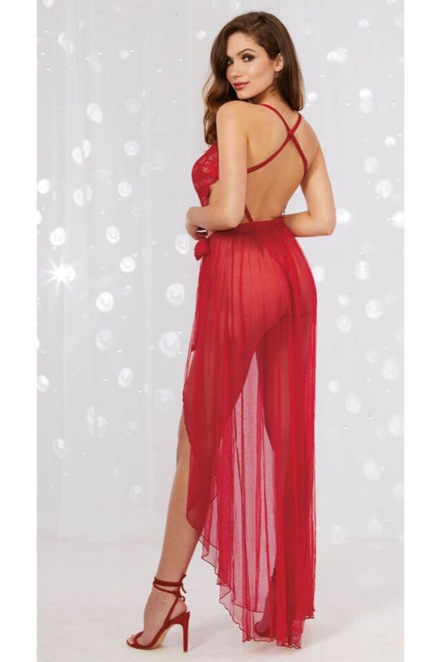 Aria's Closet Kırmızı Dantel Mayokini Tül Etekli Gecelik