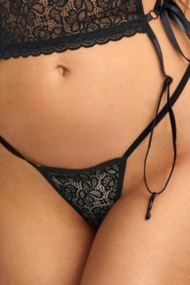Aria's Closet Siyah Fantezi Dantelli Şık Tanga