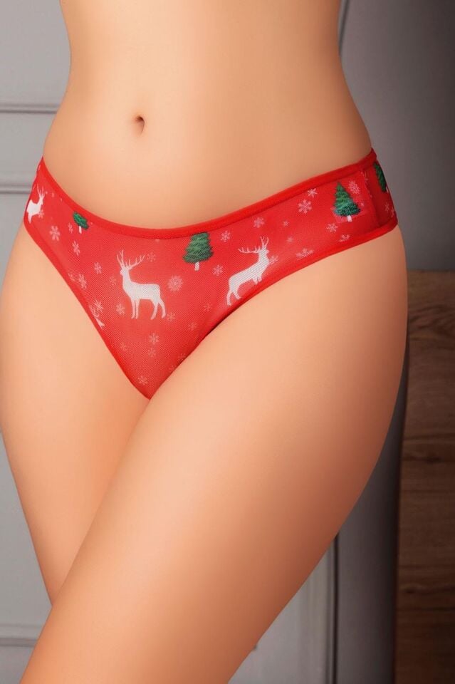 Aria's Closet Özel Bölgesi Açık Yılbaşı Desenli Fantezi Tanga String