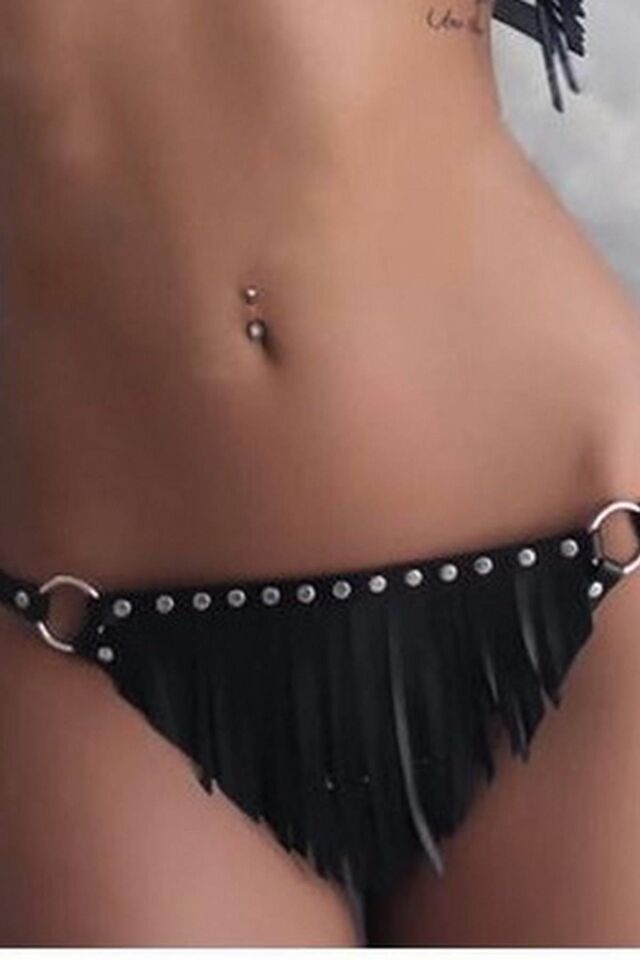 Aria's Closet Yumuşak Deri Harness Fantezi Tanga Siyah