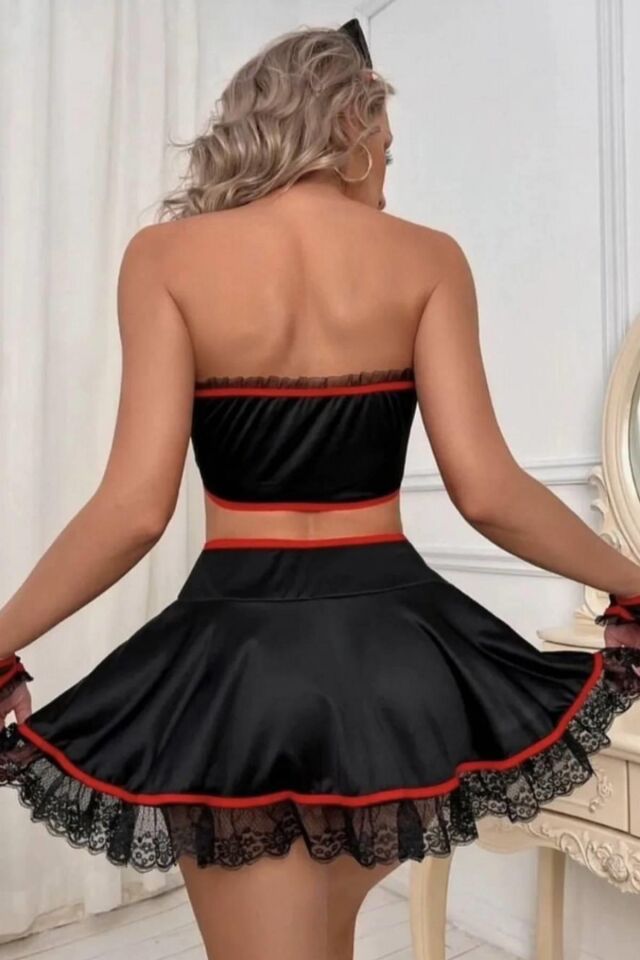 Aria's Closet Siyah Süprem Penye ve Dantelli Şık Hemşire Kostümü