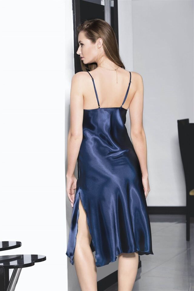 Aria's Closet Lacivert Uzun Saten Gecelik