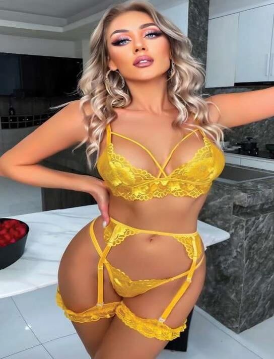 Aria's Closet Sarı Göğüs İp Detaylı Fantezi Jartiyer Takım