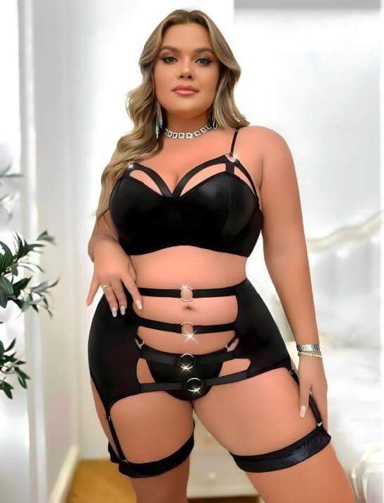 Aria's Closet Büyük Beden Siyah Halkalı Fantezi Jartiyer Takımı