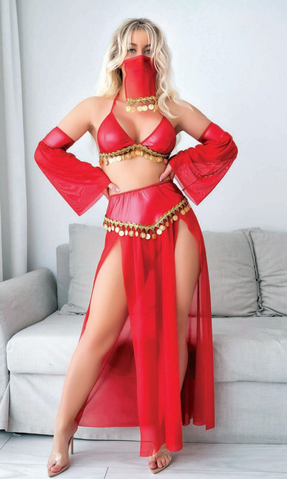 Aria's Closet Kırmızı Peçeli Seksi Dansöz Kostümü