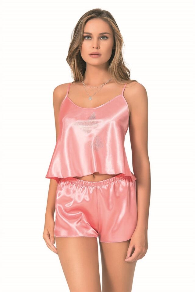 Aria's Closet Mercan Saten Babydoll Şort Takımı