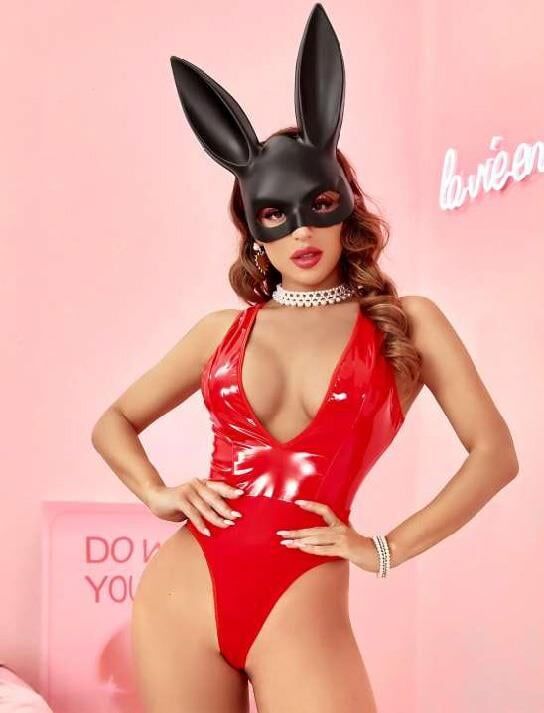 Aria's Closet Parlak Kırmızı Deri Fantezi Babydoll