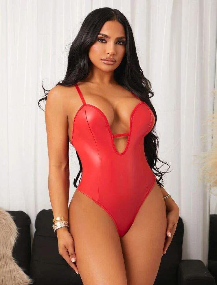 Aria's Closet Kırmızı İp Detaylı Deri Fantezi Babydoll