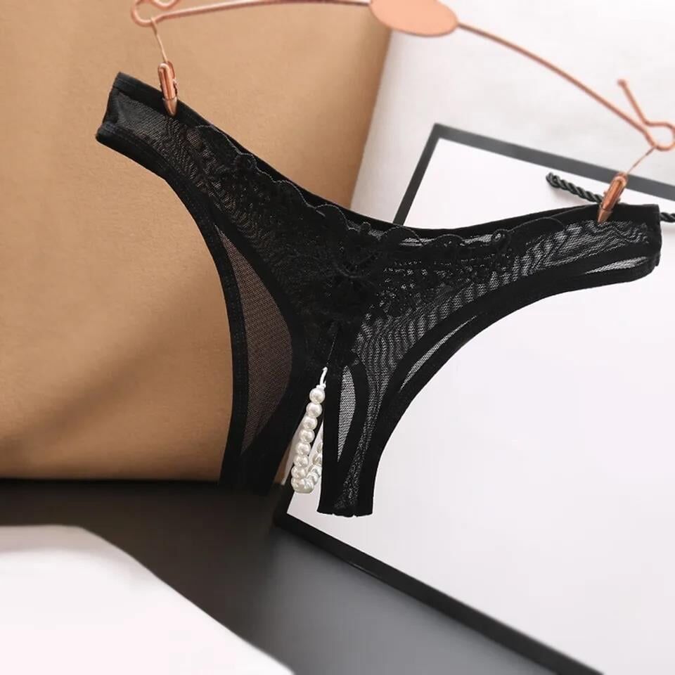 Aria's Closet Siyah Fantezi Özel Bölgesi Açık İncili Külot
