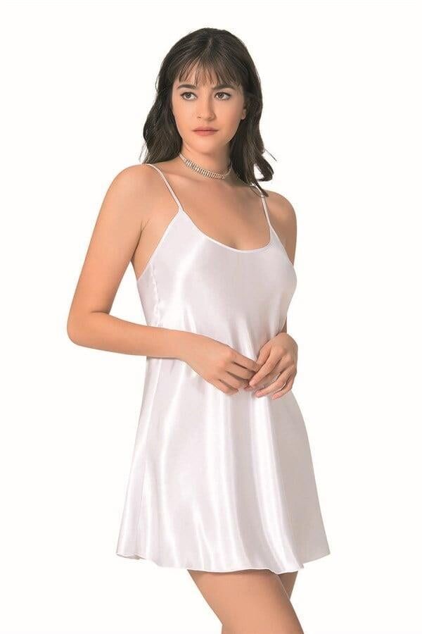 Aria's Closet Beyaz Kısa Saten Gecelik