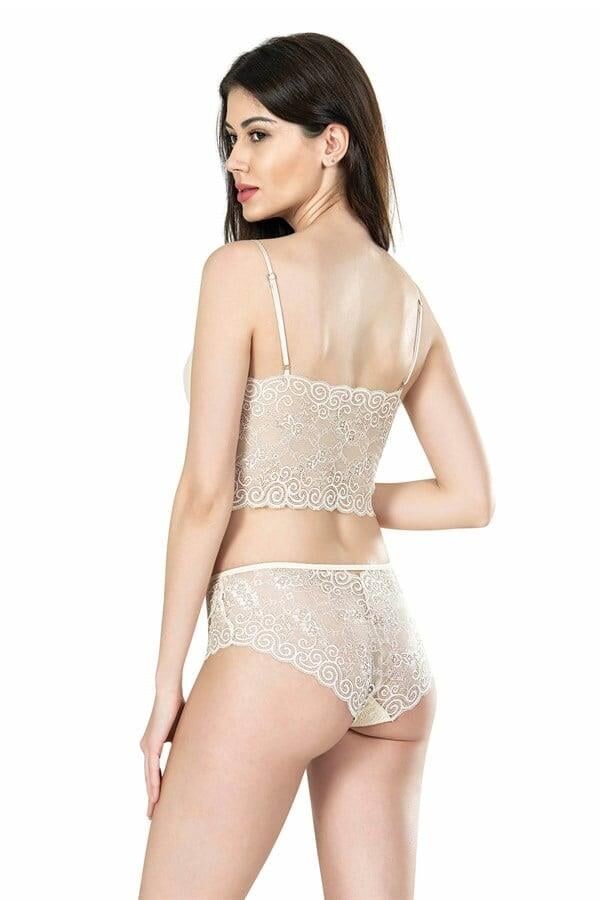 Ahu Fildişi Büstiyerli Üçlü Saten Gecelik Babydoll Şort Takım 7655