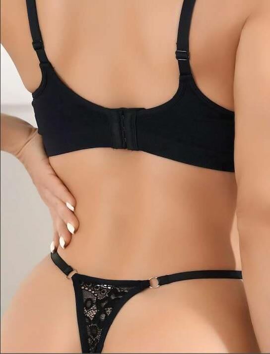 Aria's Closet Siyah Bacak Bantlı Dantelli Fantezi String Tanga