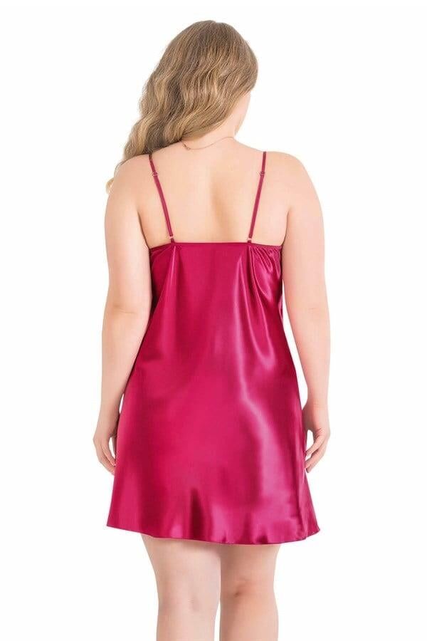 Aria's Closet Büyük Beden Vişne Kısa Saten Gecelik 2057