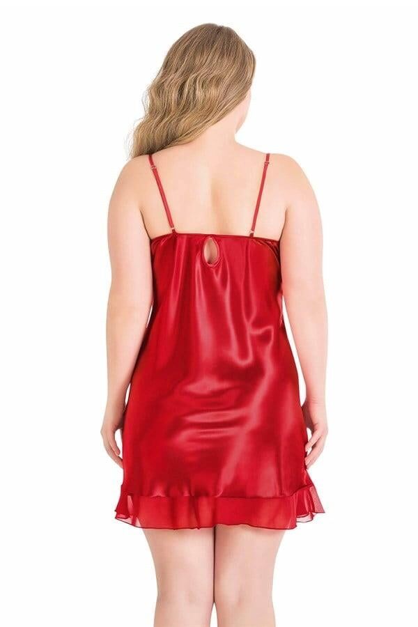 Aria's Closet Büyük Beden Kırmızı Kısa Saten Gecelik 2067
