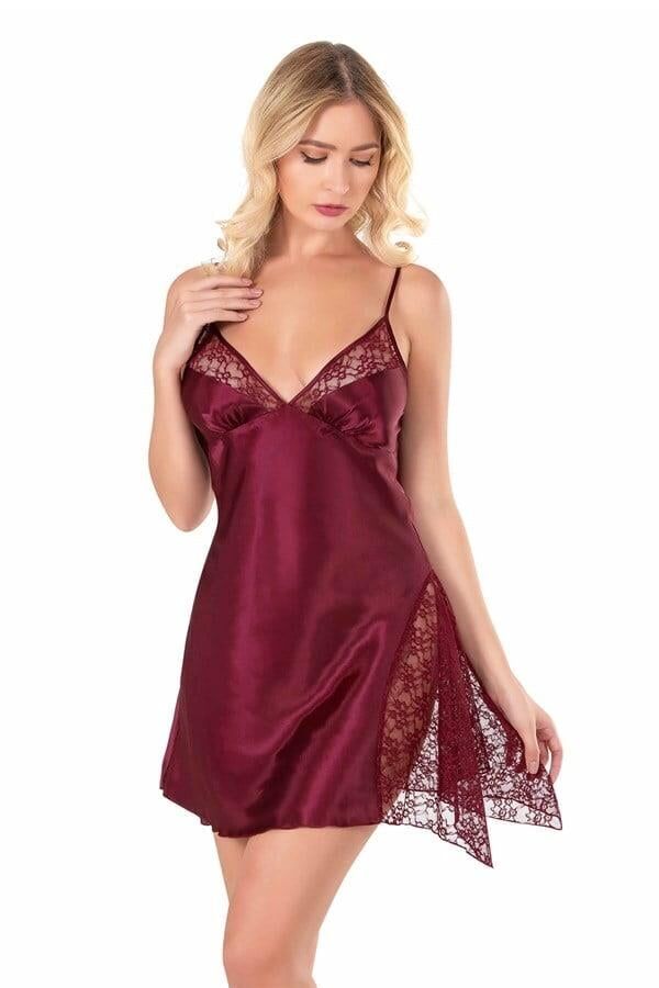 Aria's Closet Bordo Kısa Saten Gecelik 8138