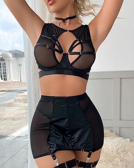 Aria's Closet Özel Tasarım Seksi Etekli Siyah Fantezi Jartiyer Takımı