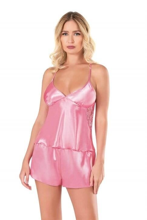 Aria's Closet Koyu Pembe Saten Babydoll Şort Takımı 9108