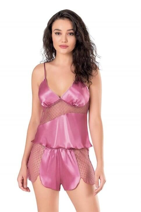 Aria's Closet Gül Kurusu Saten Babydoll Şort Takımı 9112