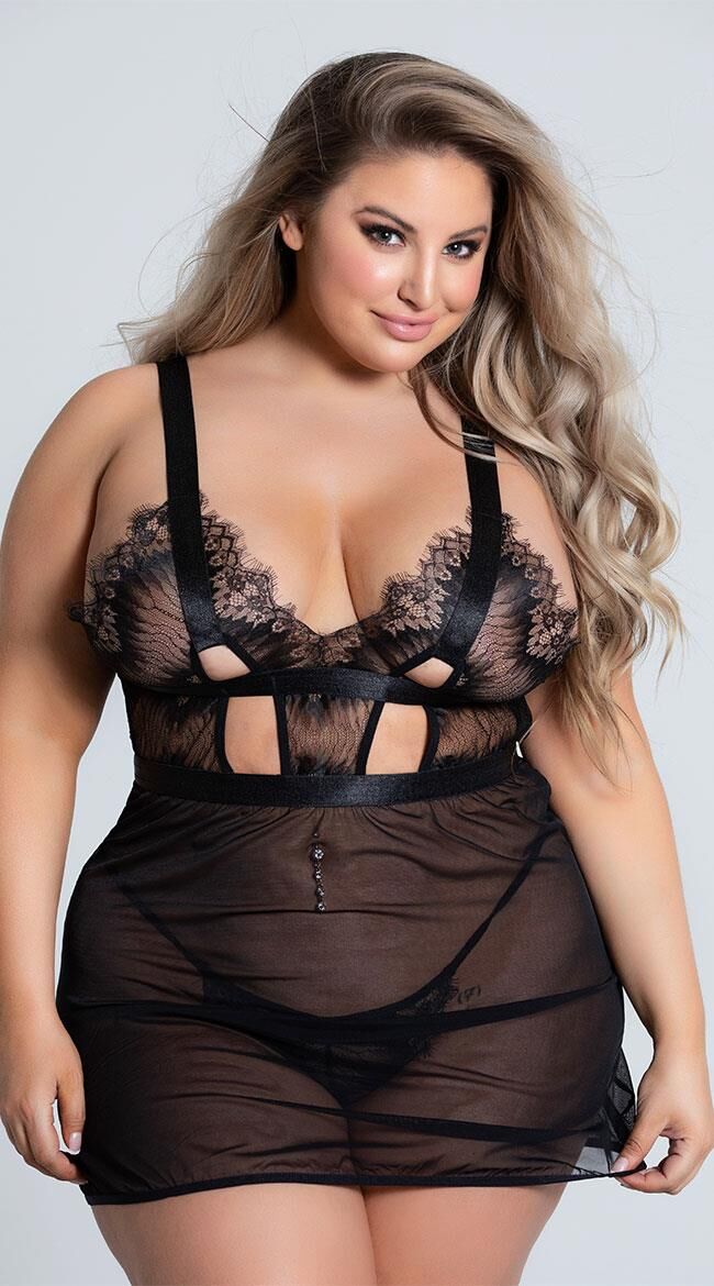 Aria's Closet Özel Tasarım Büyük Beden Göğüs Altı Şeritli Askılı Fantezi Gecelik