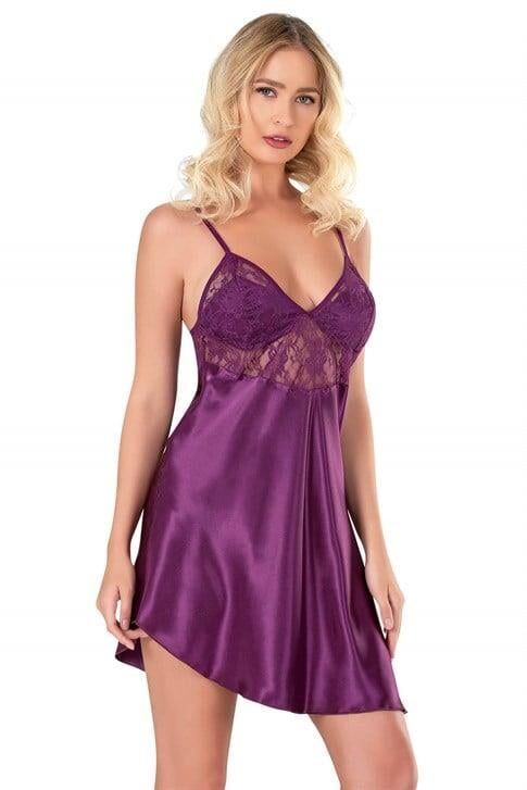 Aria's Closet Mor Kısa Saten Gecelik 8100