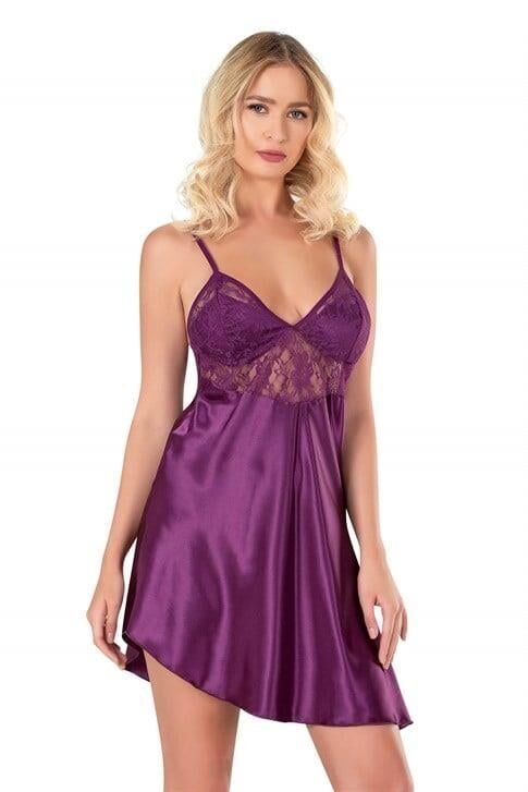 Aria's Closet Mor Kısa Saten Gecelik 8100