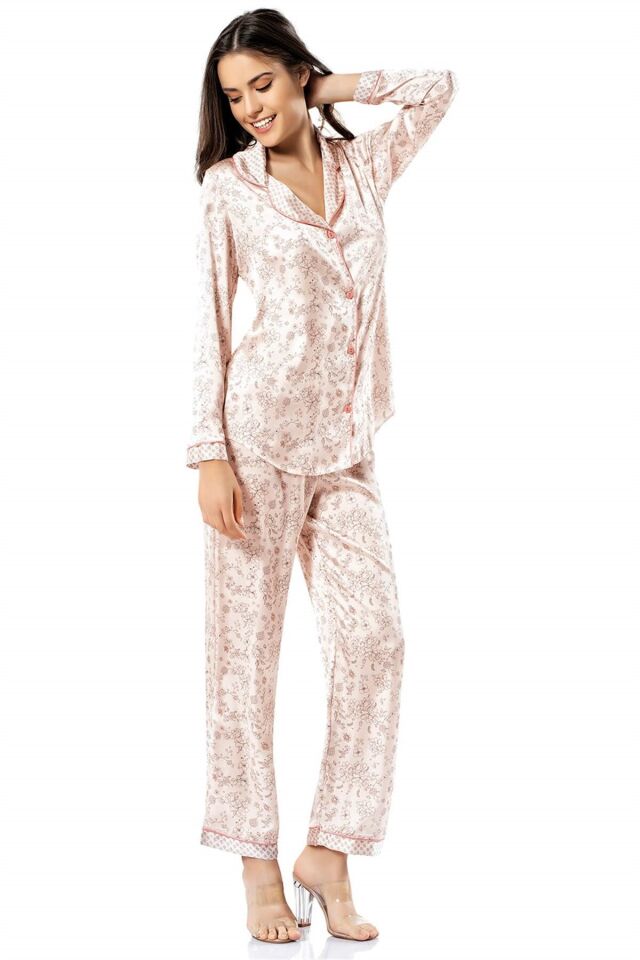 Aria's Closet Desenli İkili Saten Gecelik Pijama Takımı