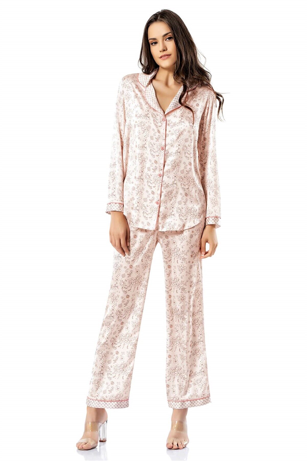 Aria's Closet Desenli İkili Saten Gecelik Pijama Takımı