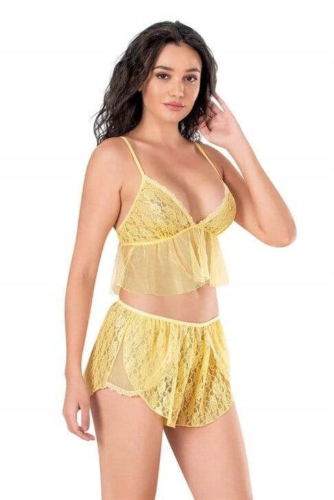 Aria's Closet Sarı Tül Babydoll Şort Takımı 9141