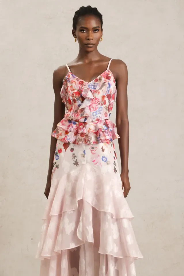 İTHAL Tihila Folds Halter Çiçek Baskılı Uzun Elbise
