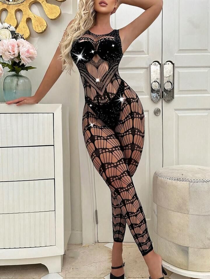 Aria's Closet Özel Tasarım Siyah Taşlı Fantezi Vücut Çorabı