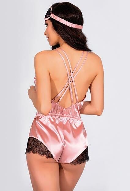 Aria's Closet Pembe Dantelli Sırtı Çapraz Saten Şort Tulum