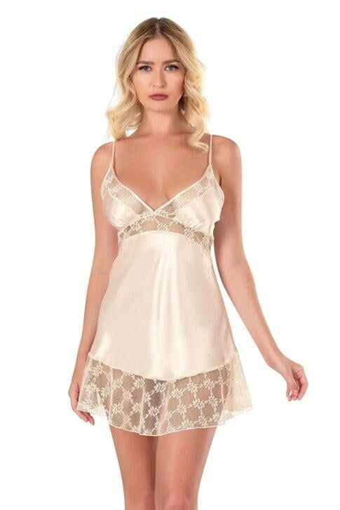 Aria's Closet Fildişi Kısa Saten Gecelik 8115