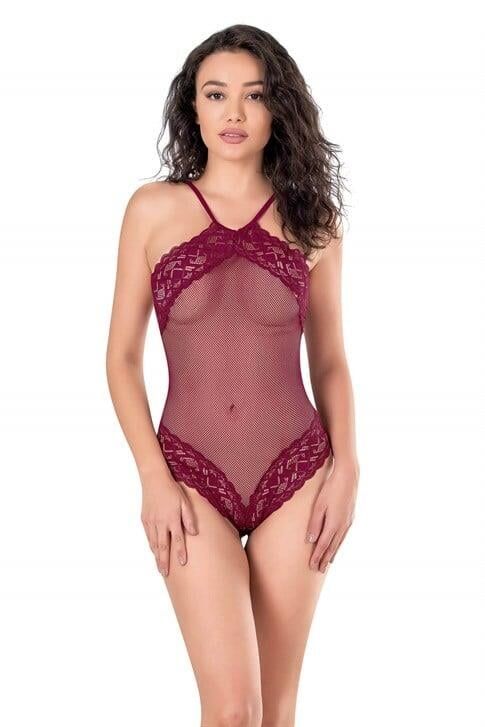 Aria's Closet Bordo File-Tül Bodysuit Gecelik 8126