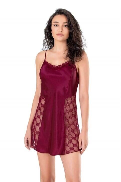 Aria's Closet Bordo Kısa Saten Gecelik 8134