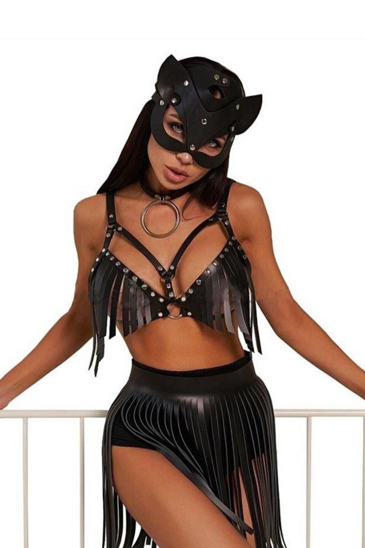 Maske Püsküllü Sütyen Ve Etek Kople İç Giyim Kostüm 700881