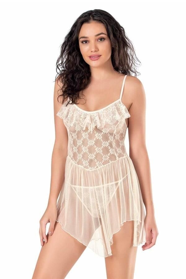 Aria's Closet Fildişi Kısa Tül Gecelik 4110
