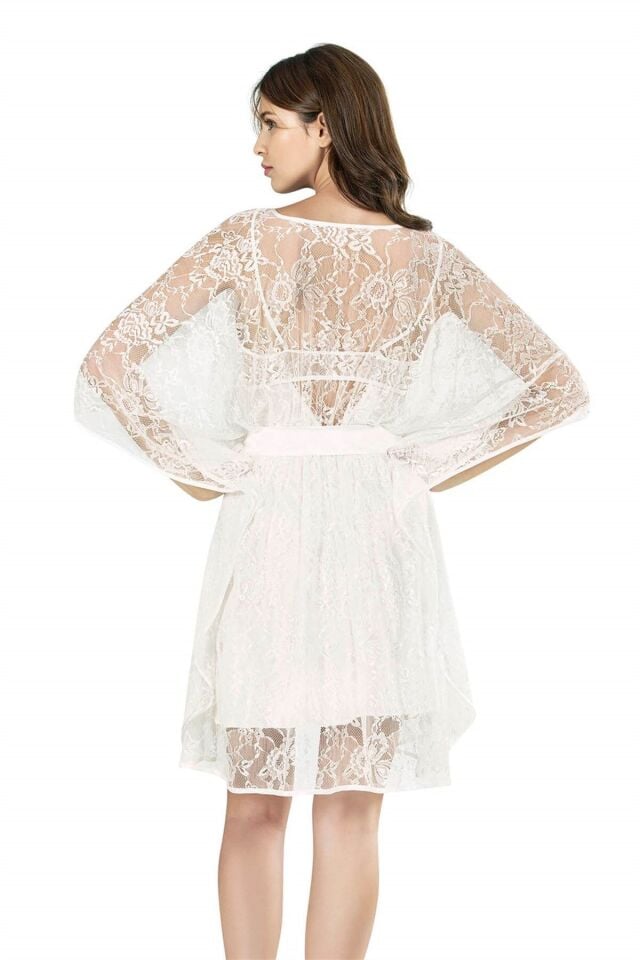 Aria's Closet Ekru Kısa İkili Saten Sabahlık Gecelik Takımı